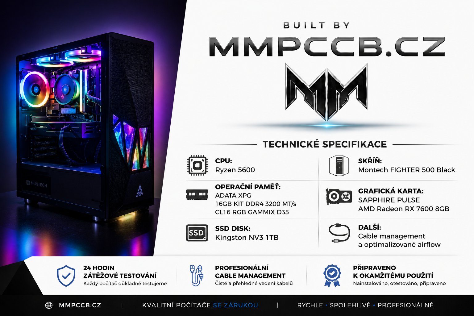 První herní PC na přání za 24 000 Kč s procesorem Ryzen 5 5600 a grafickou kartou RX 7600 – MM PC CB